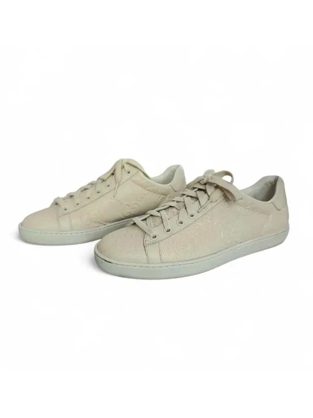 Gucci Ace Low Top Cream GG Embossed Logo Men's Size 38 with Box